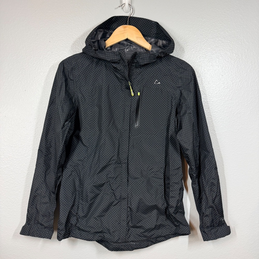 Paradox Rain Jacket Women S Black Polka Dot Full Zip Hooded Waterproof Active